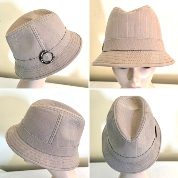 Goorin Bros Womens Beige Pinstripe Bucket Hat Rhinestone Accent Medium - Picture 4 of 15